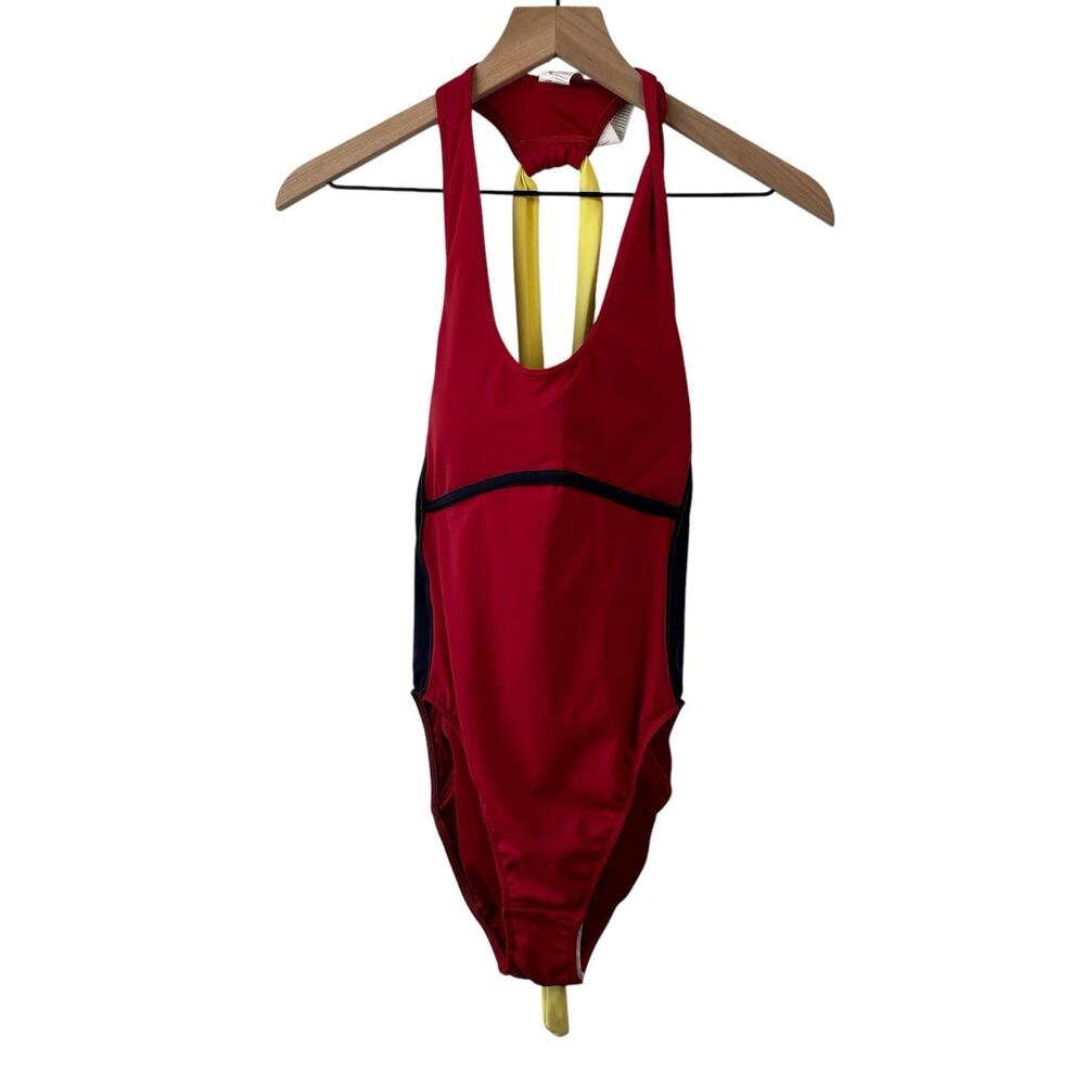 Fabletics Womens Swimsuit Small Blue Red Yellow Gabriella Color block Strap‎ Tie